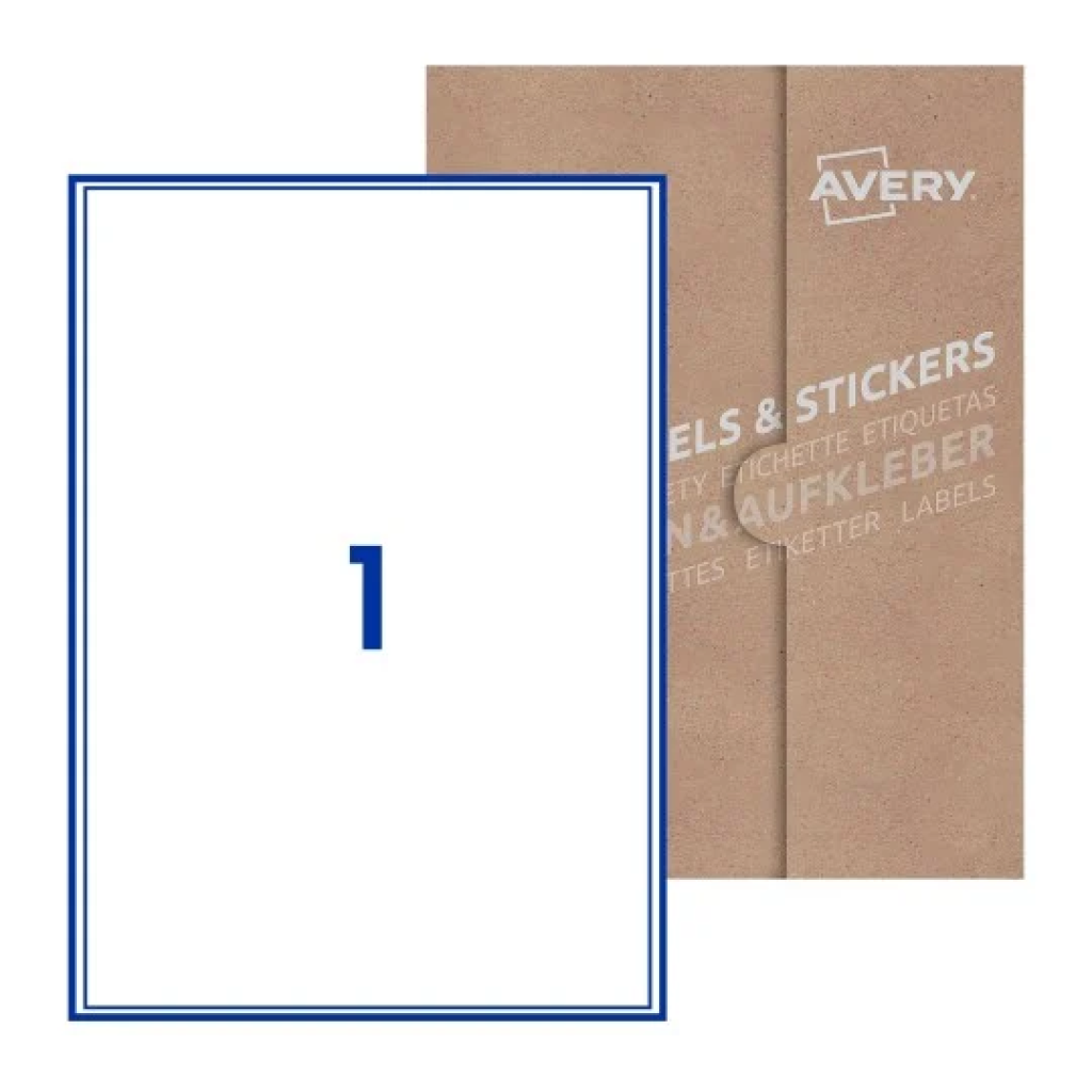A4, Single Sided, 1 Label Per Sheet