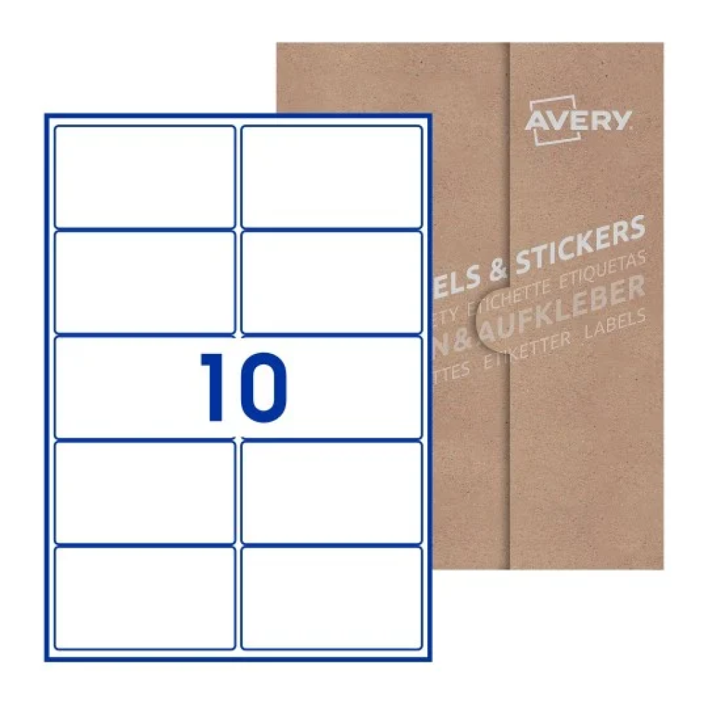 A4, Single Sided, 10 Labels Per Sheet