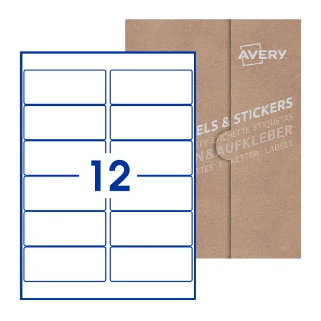 A4, Single Sided, 12 Labels Per Sheet
