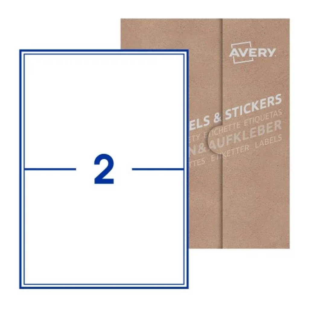 A4, Single Sided, 2 Labels Per Sheet