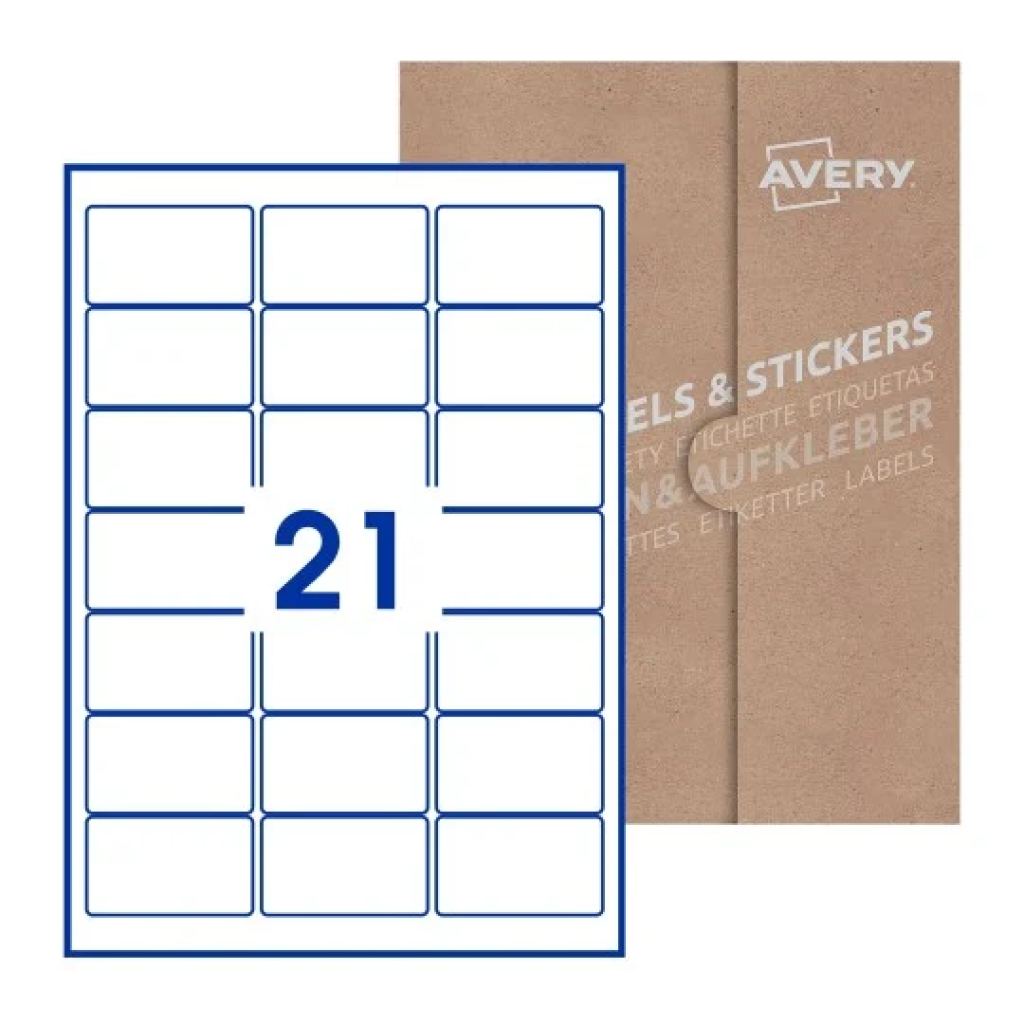 A4, Single Sided, 21 Labels Per Sheet