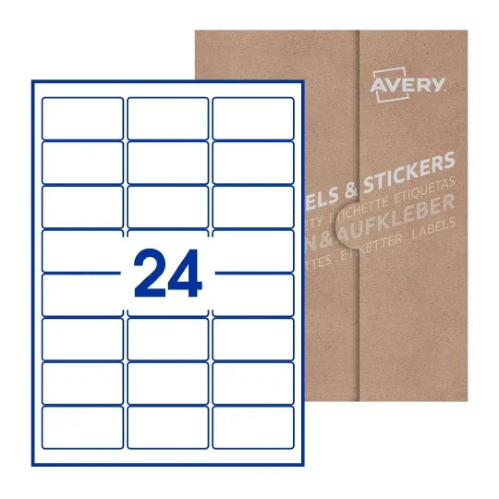 A4, Single Sided, 24 Labels Per Sheet