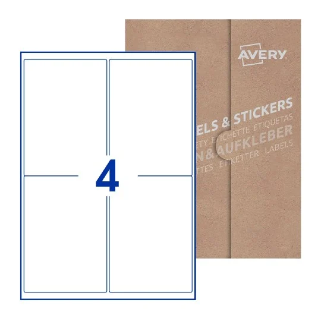 A4, Single Sided, 4 Labels Per Sheet