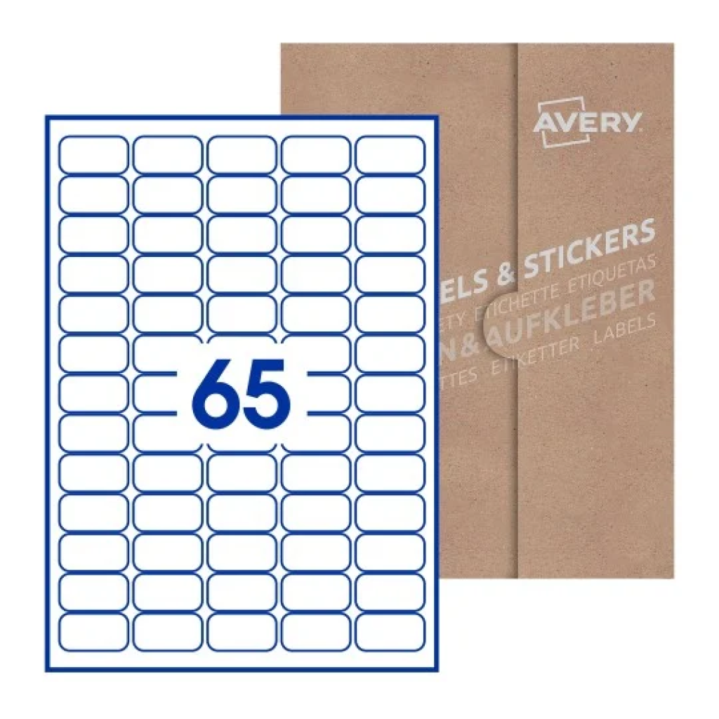 A4, Single Sided, 65 Labels Per Sheet